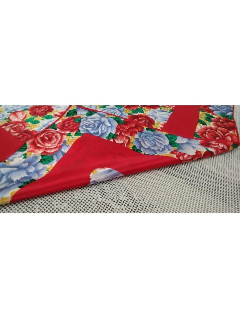 Vintage 100% Pure Silk Scarf Roses Periwinkle Red Tulips Florals Chinese Silk